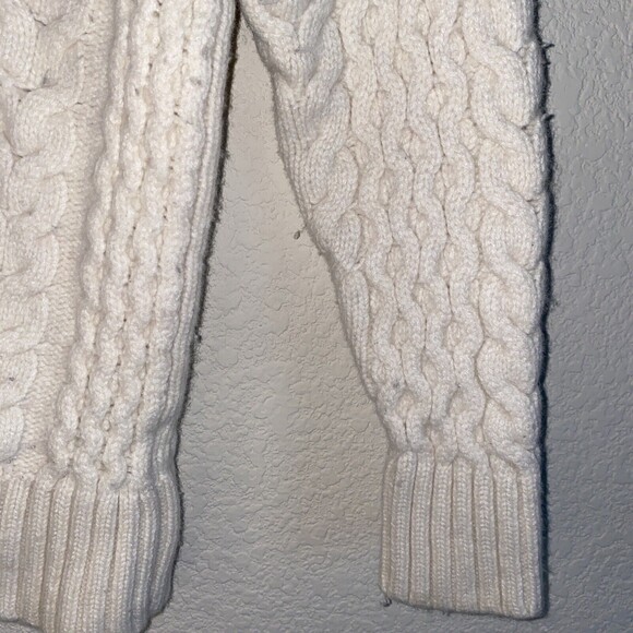J Jill Lambs Wool sweater cable chunky fisherman S Ivory Nordic preppy Lagen - Picture 4 of 7